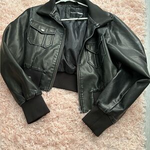Fashion Nova Black Leather Cropped Jacket